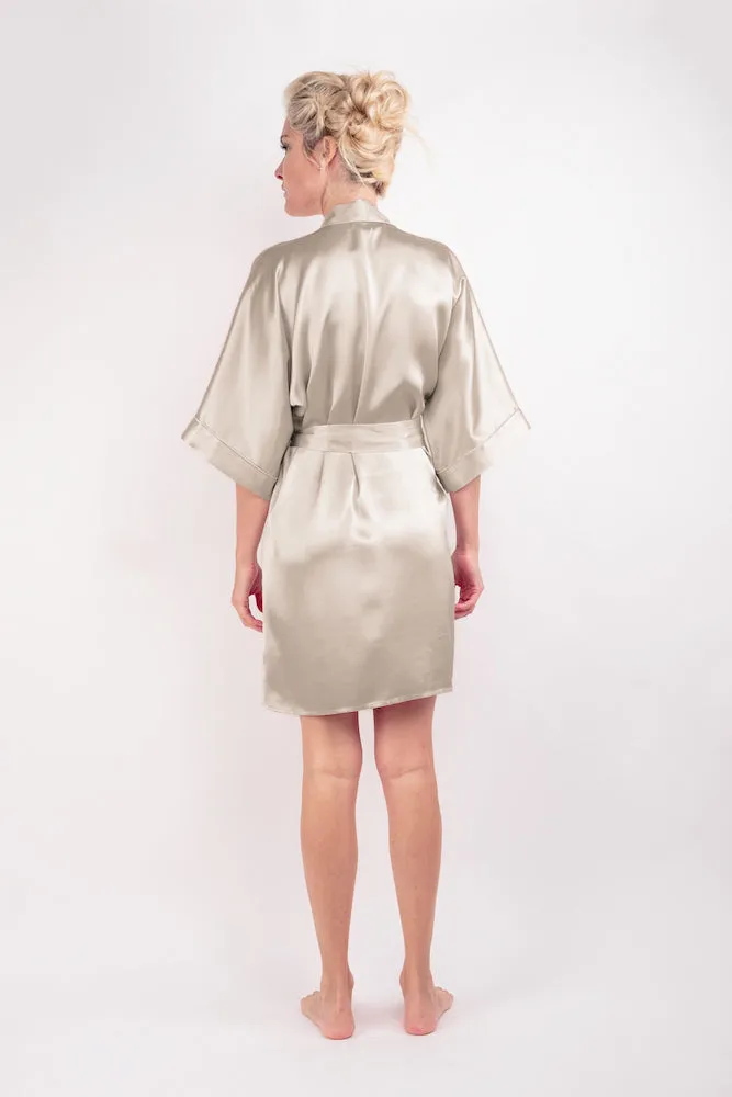 100% Mulberry Silk Kimono Robe - Champagne