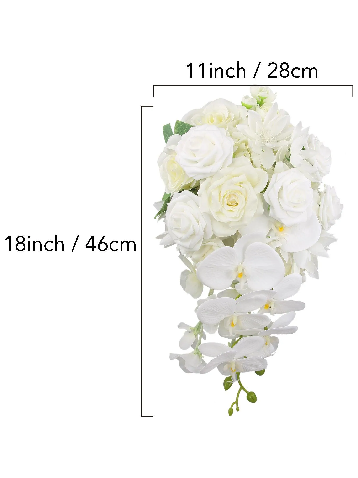 11 inch wide Pure White Cascading Bridal Bouquet