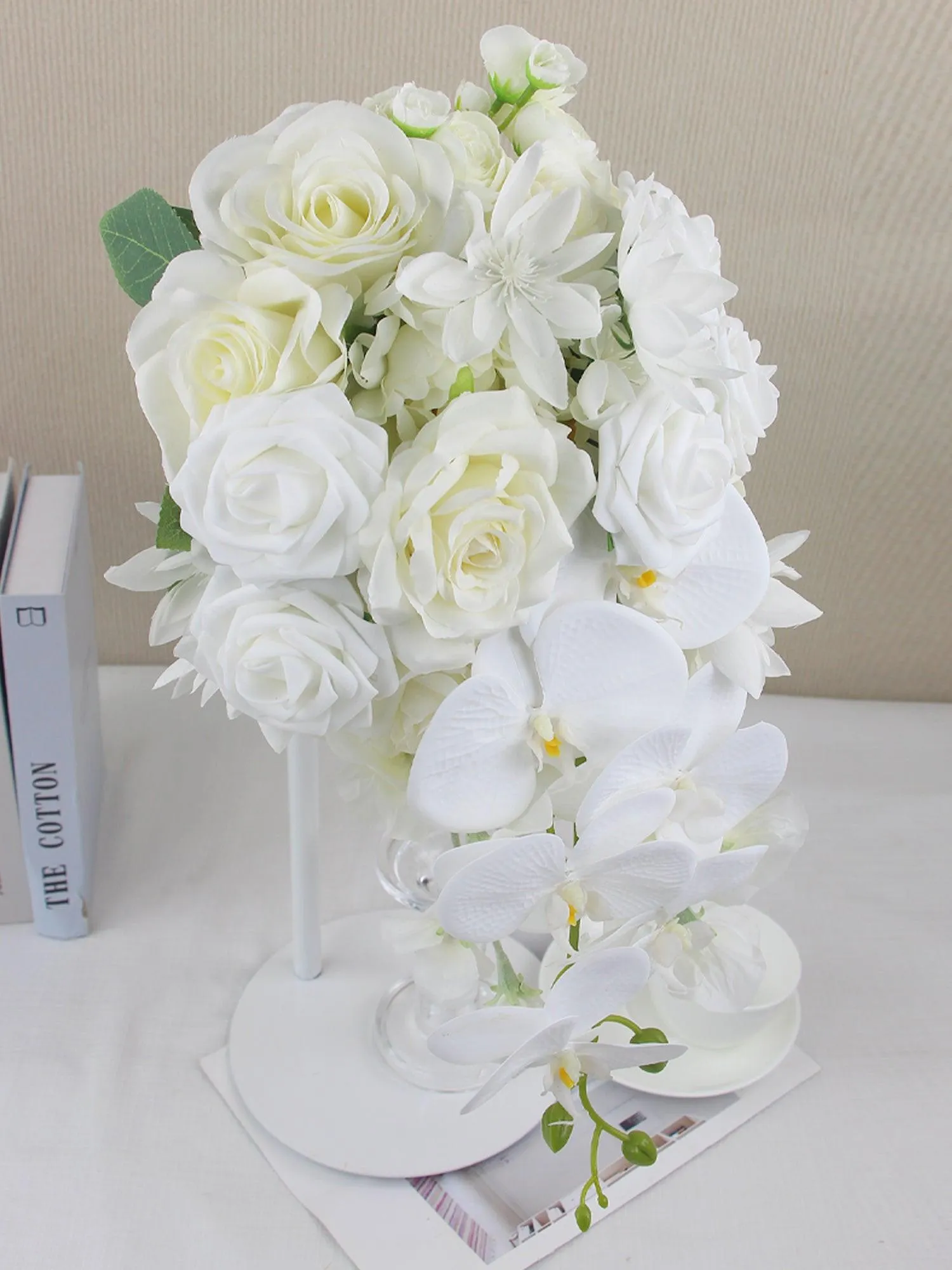 11 inch wide Pure White Cascading Bridal Bouquet