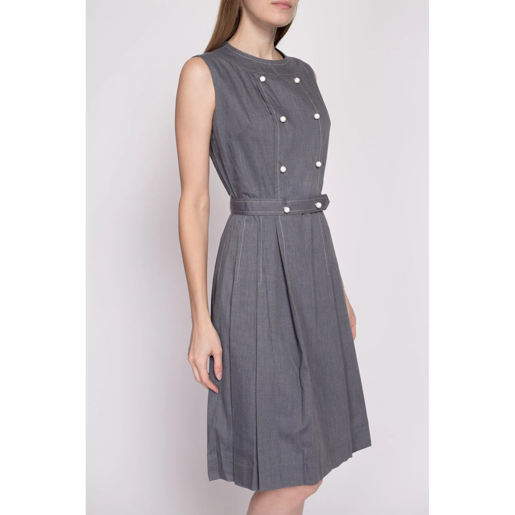 60s Grey Double Breasted Fit & Flare Dress - Small