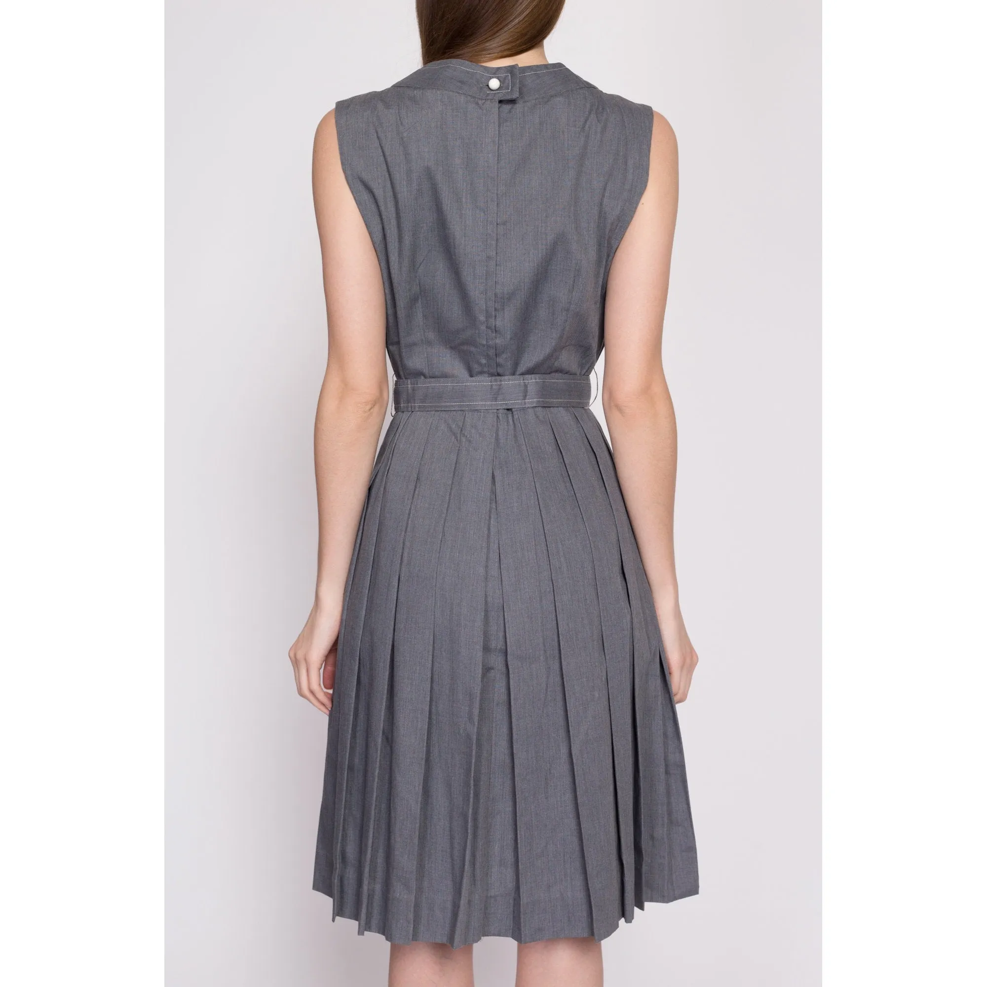 60s Grey Double Breasted Fit & Flare Dress - Small