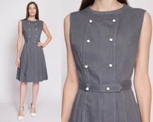 60s Grey Double Breasted Fit & Flare Dress - Small