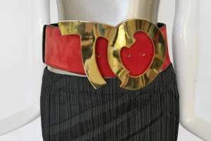 80s Tristano Onofri belt with huge initial buckle gold hardware very avantgarde