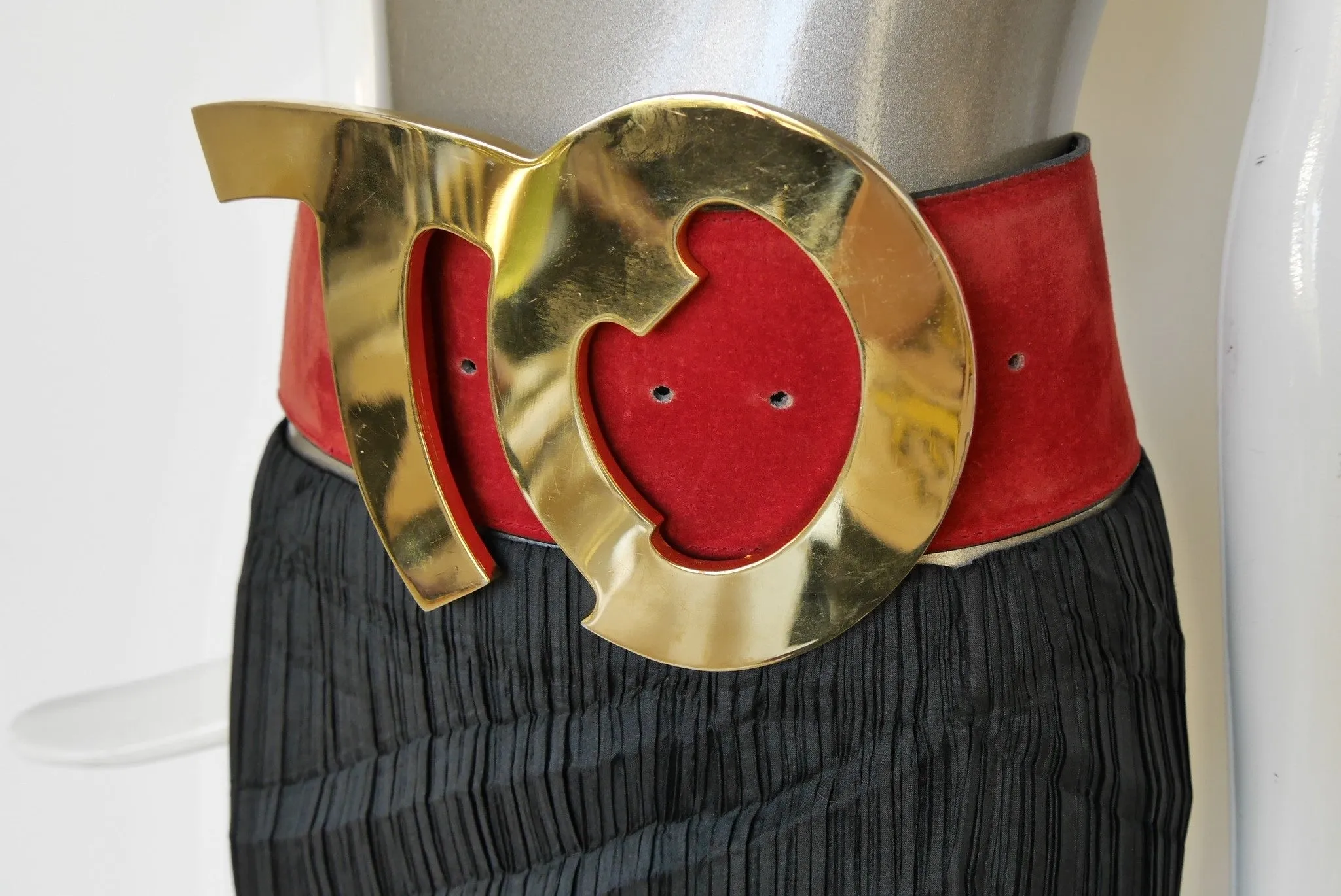 80s Tristano Onofri belt with huge initial buckle gold hardware very avantgarde