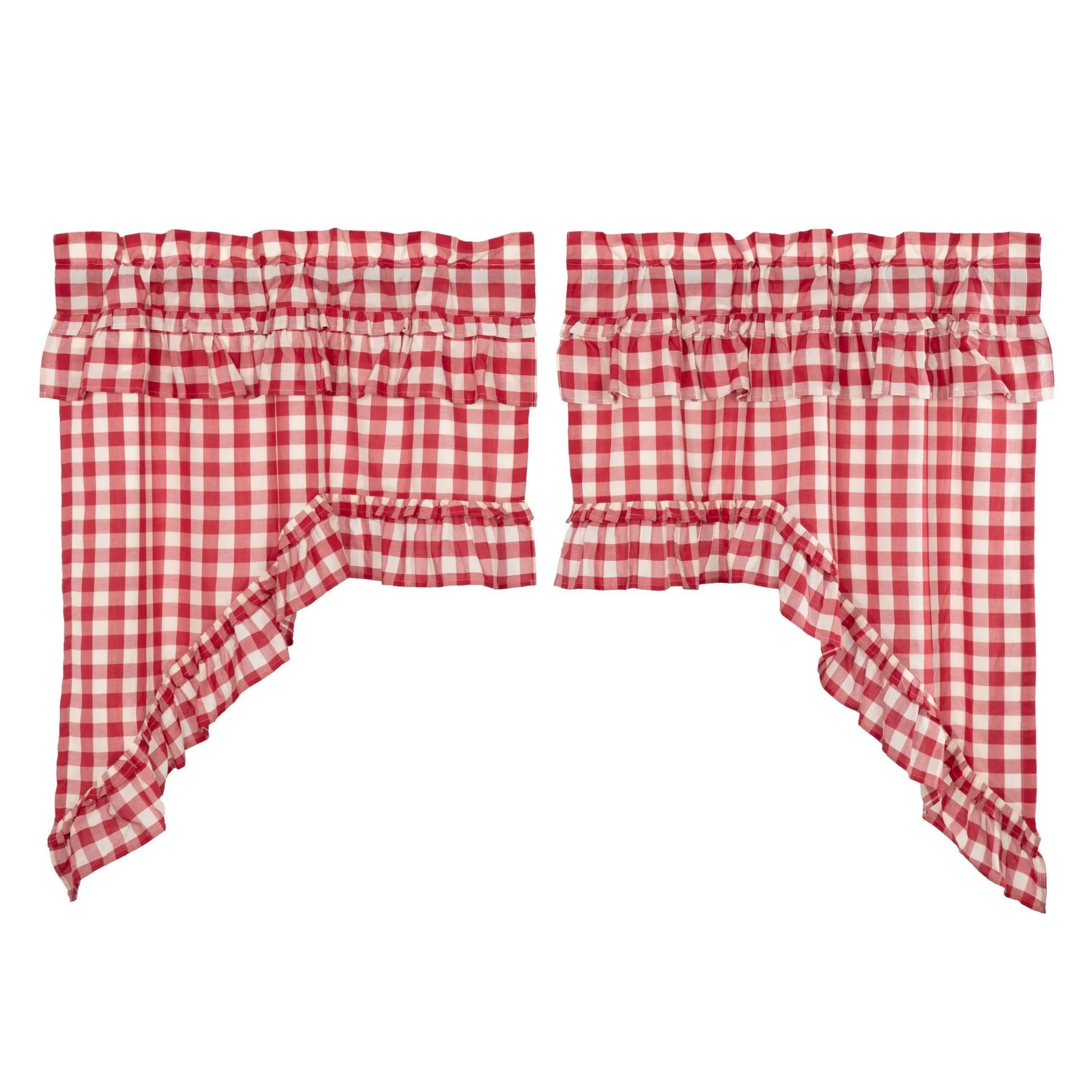 Annie Buffalo Check Red Ruffled Lined Swag Curtains