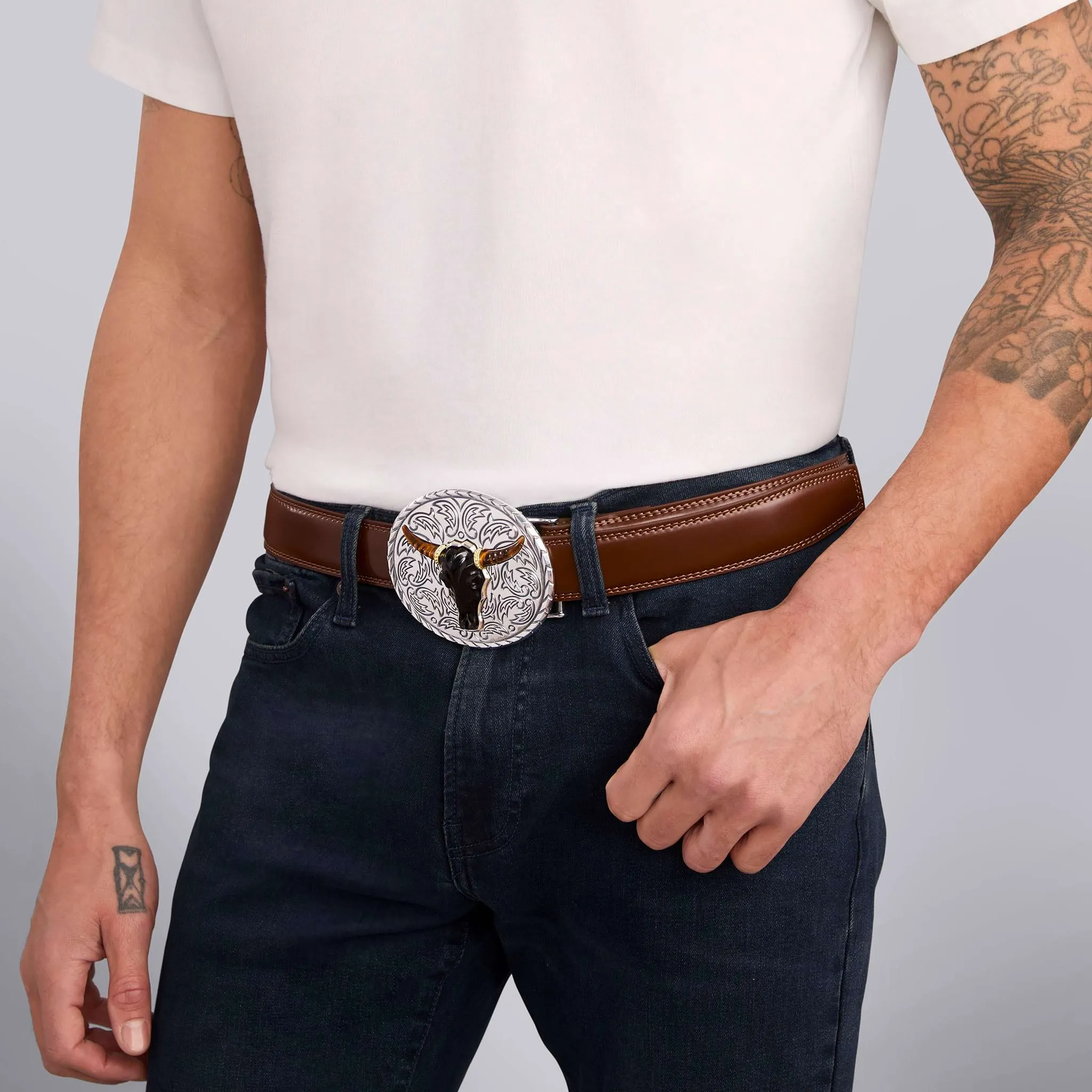 Anthem Black Agate Long Horn Belt Buckle