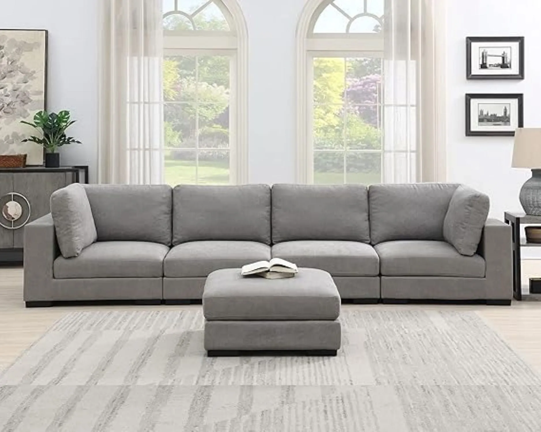 Arina Fabric Sofa With Ottoman for Living Room - Grey