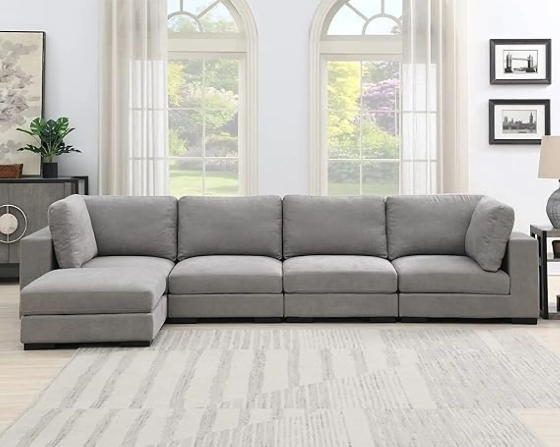 Arina Fabric Sofa With Ottoman for Living Room - Grey