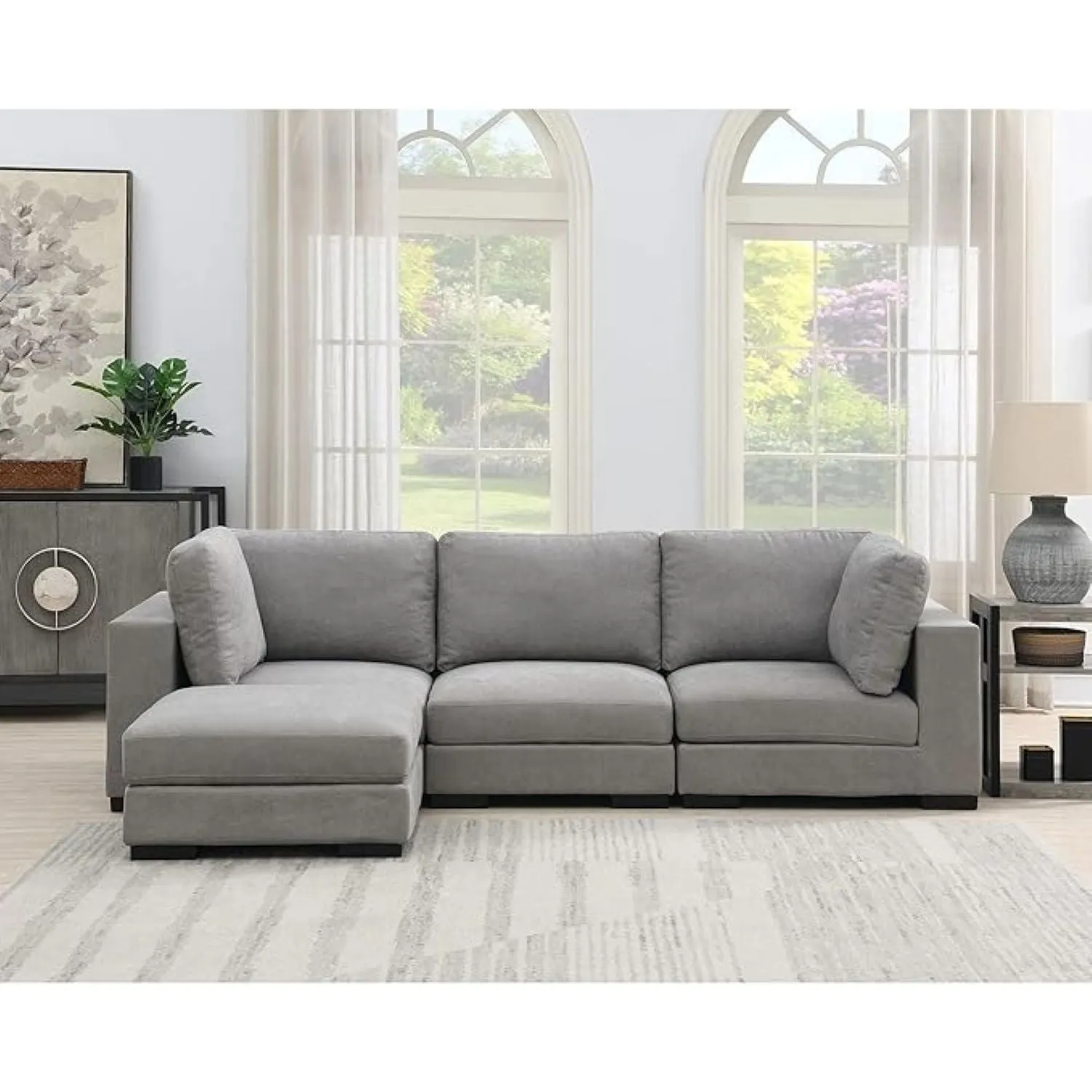 Arina Fabric Sofa With Ottoman for Living Room - Grey