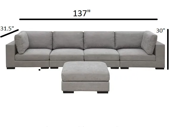 Arina Fabric Sofa With Ottoman for Living Room - Grey