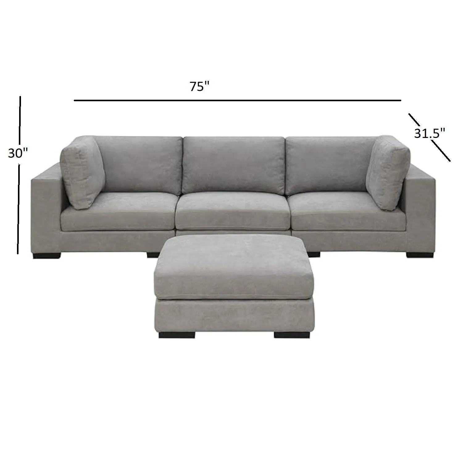 Arina Fabric Sofa With Ottoman for Living Room - Grey