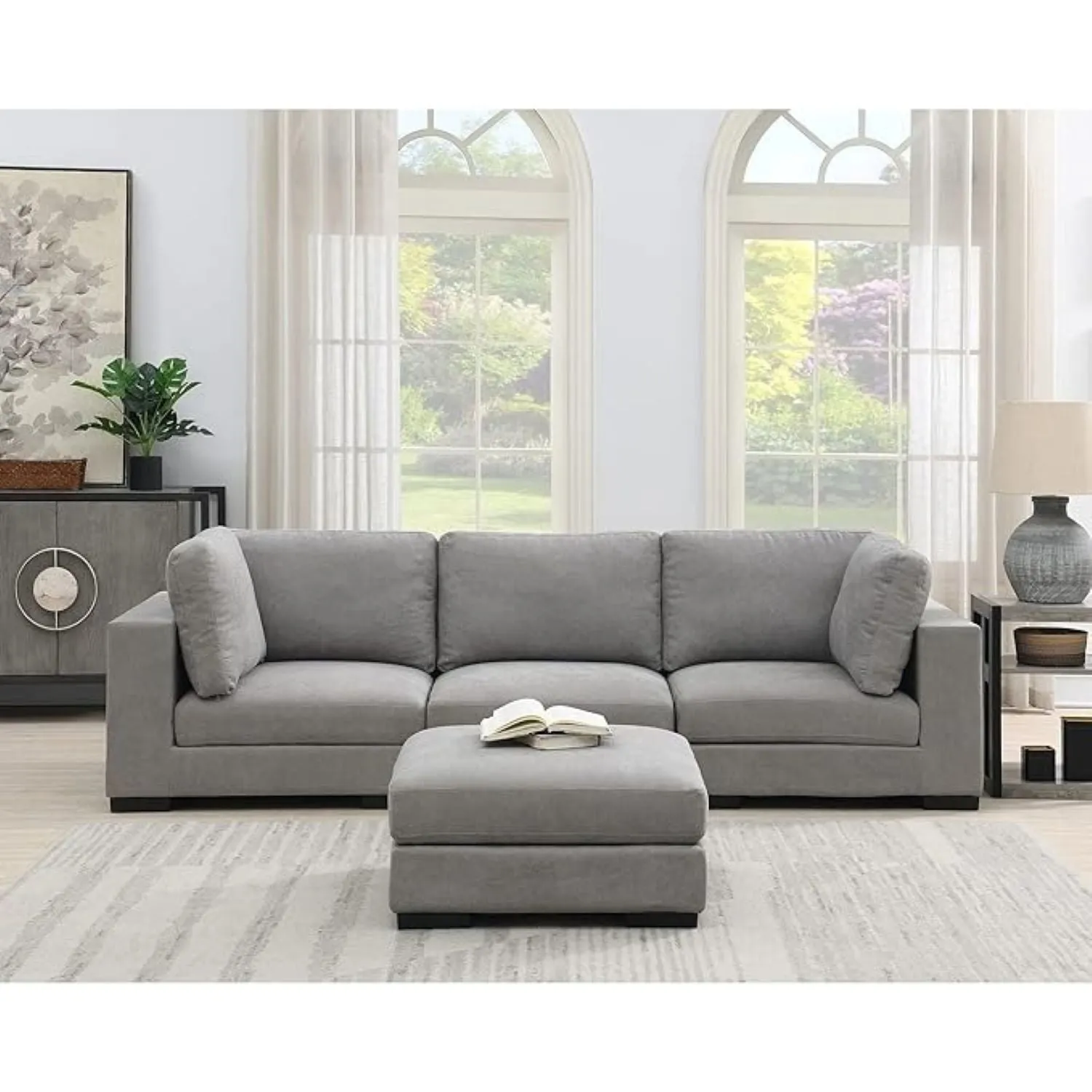 Arina Fabric Sofa With Ottoman for Living Room - Grey