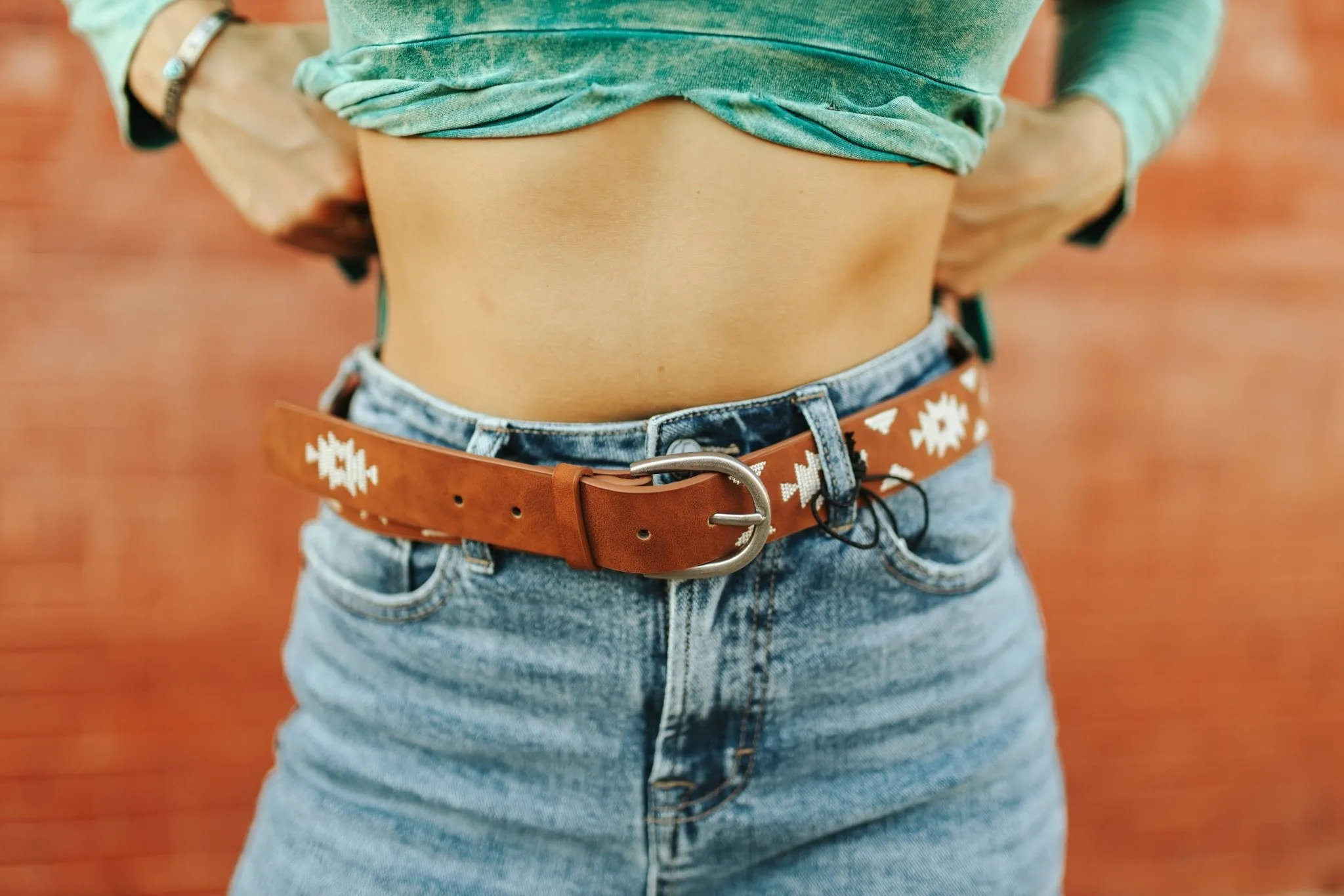 Aztec Leather Belt - Brown