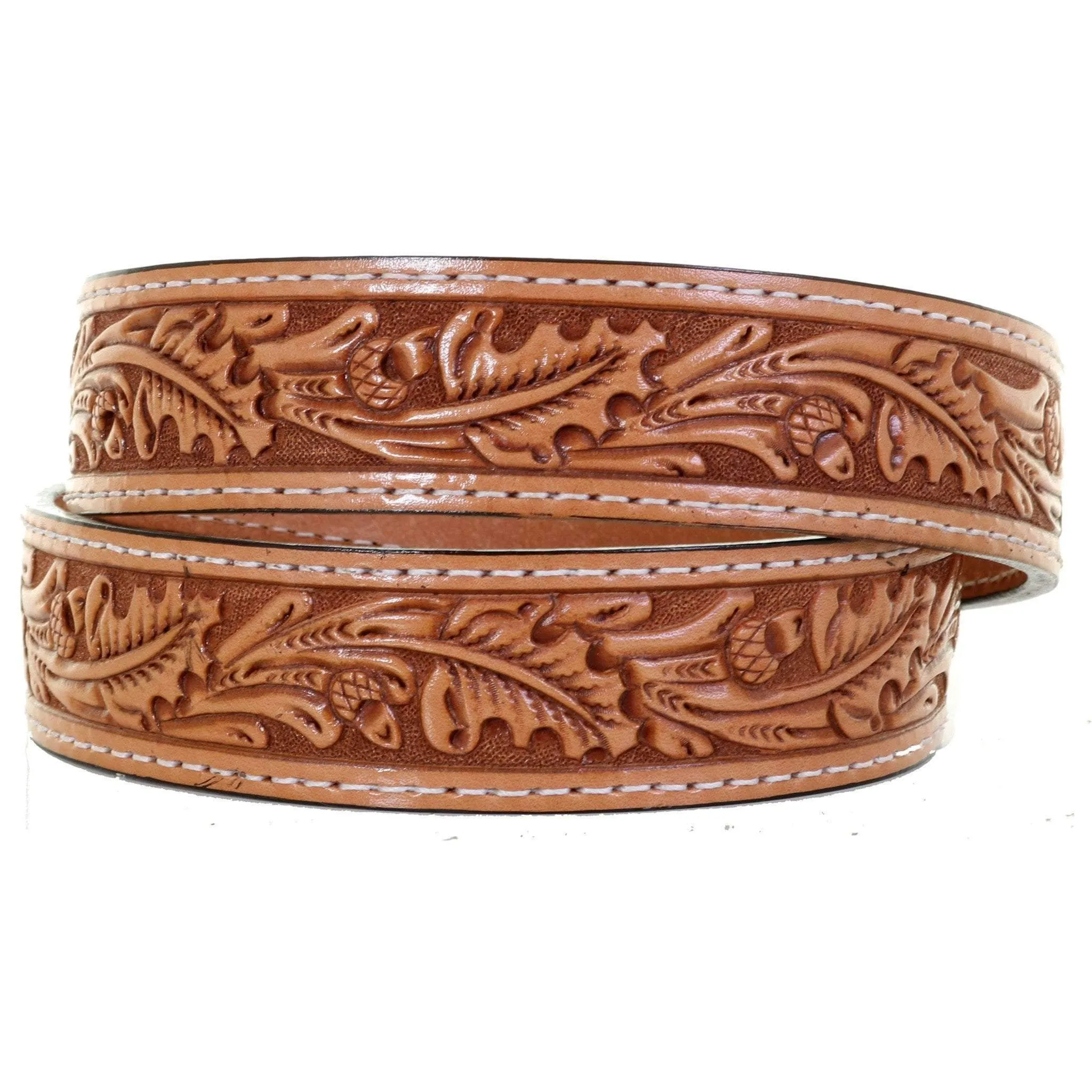 B1058 - Natural Acorn/Oak Leaf Tooled Belt