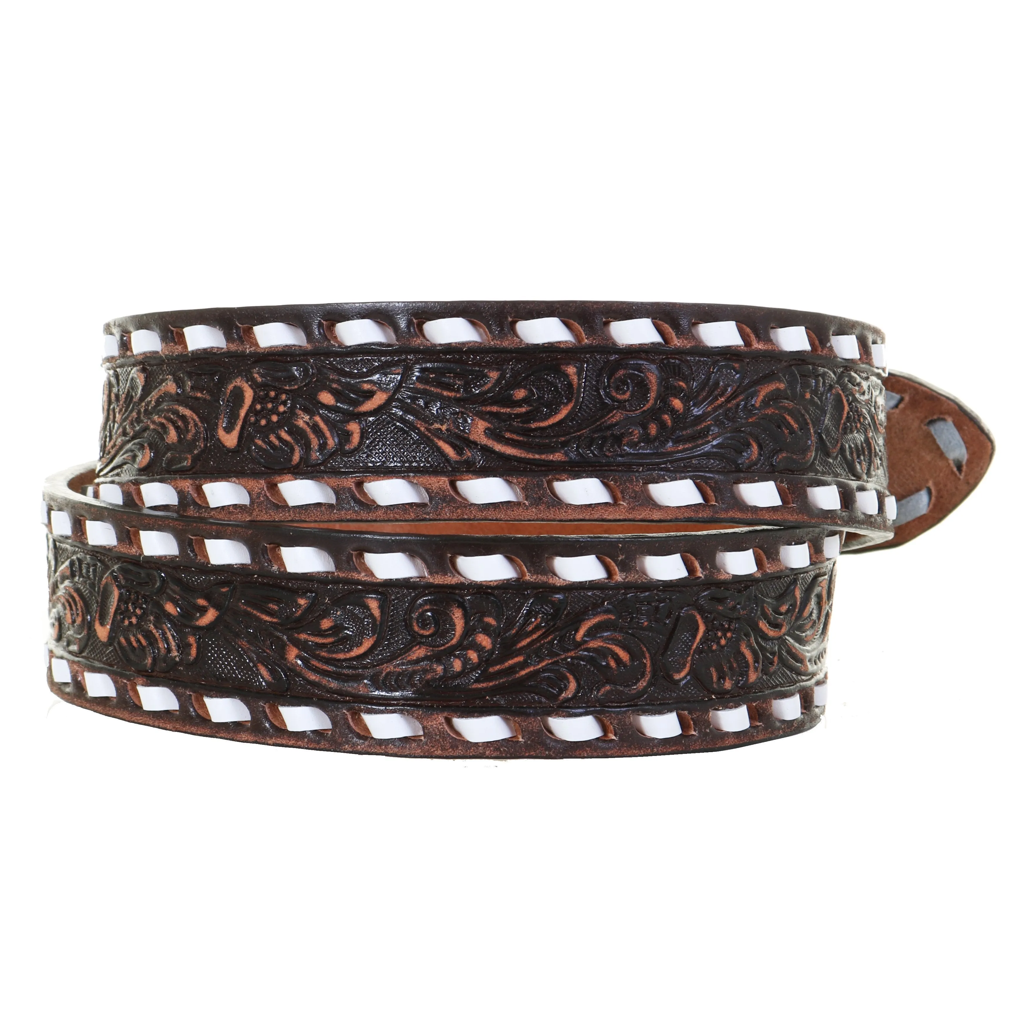 B1092 - FAST SHIP Brown Vintage Floral Tooled Belt w/Initials