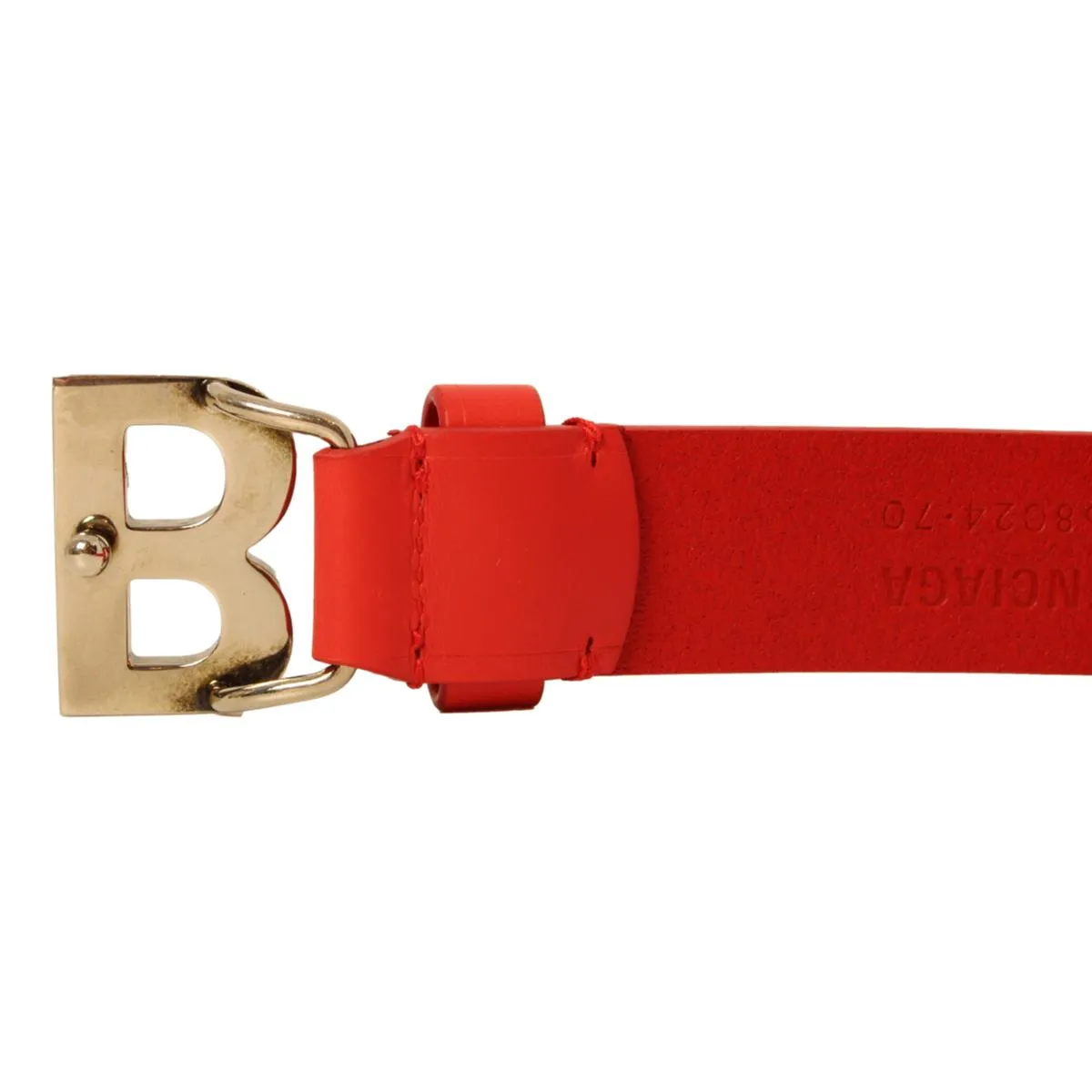 Balenciaga Bright Red Calfskin Leather B Logo Belt Size 70 593904