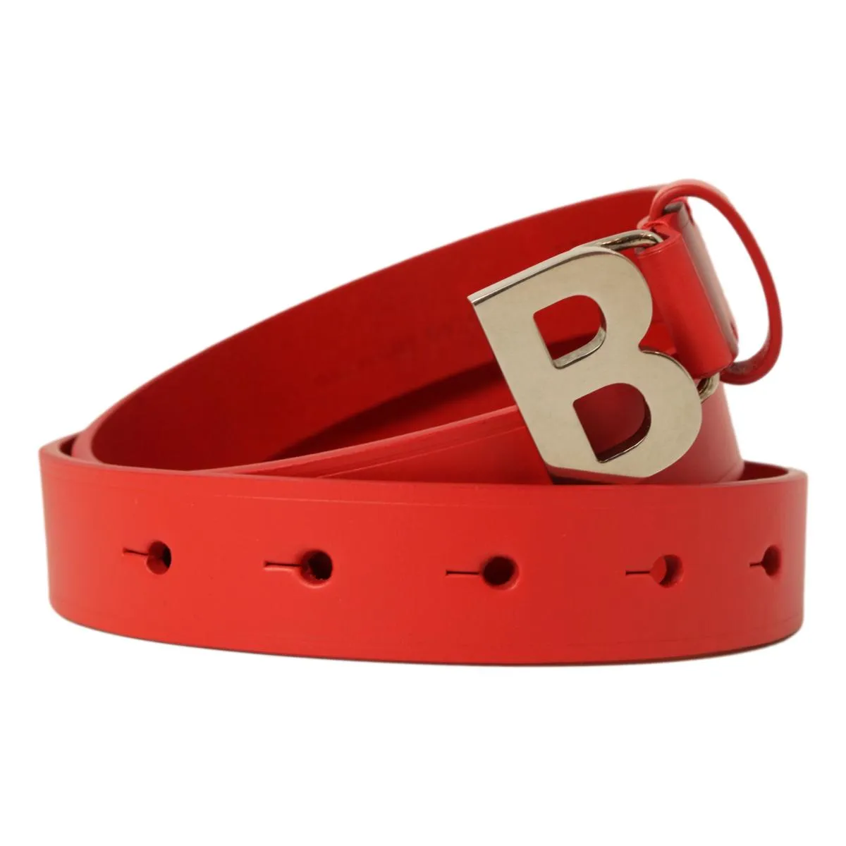 Balenciaga Bright Red Calfskin Leather B Logo Belt Size 70 593904