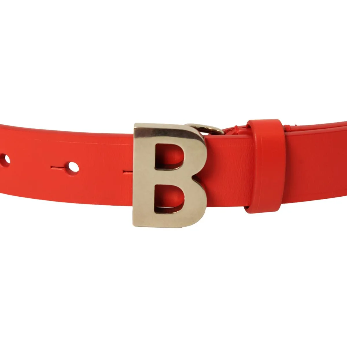 Balenciaga Bright Red Calfskin Leather B Logo Belt Size 70 593904