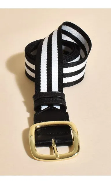 Black and White Stripe Belt with Gold Square Buckle - Jade Webbing