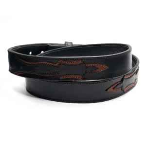 Black Applique Leather Belt Straps