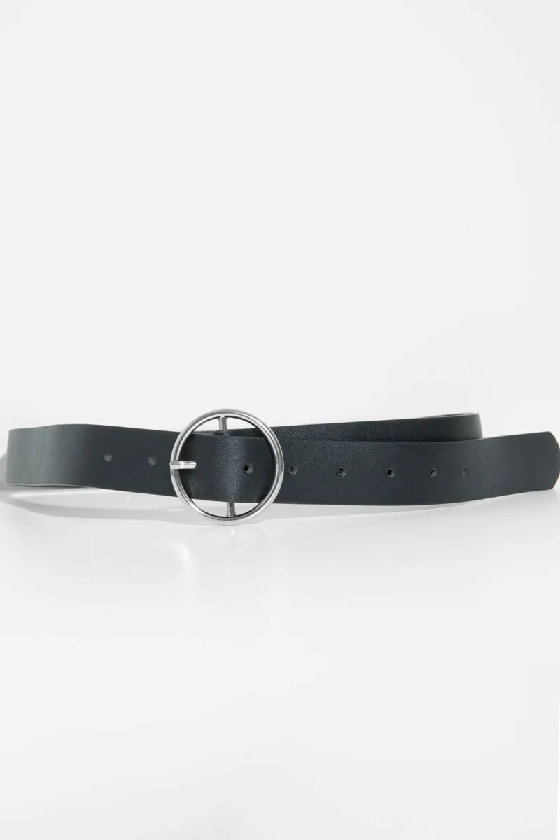 Black Faux Leather Circle Buckle Belt - Inza