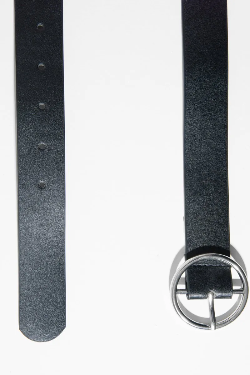 Black Faux Leather Circle Buckle Belt - Inza