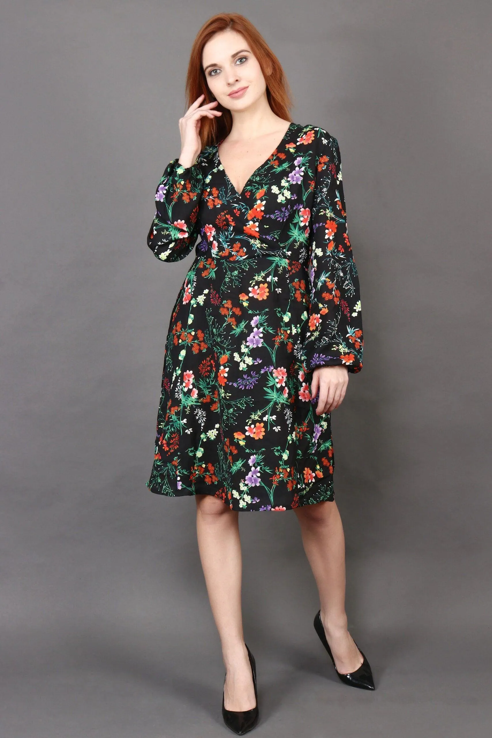 Black Floral Printed Dress