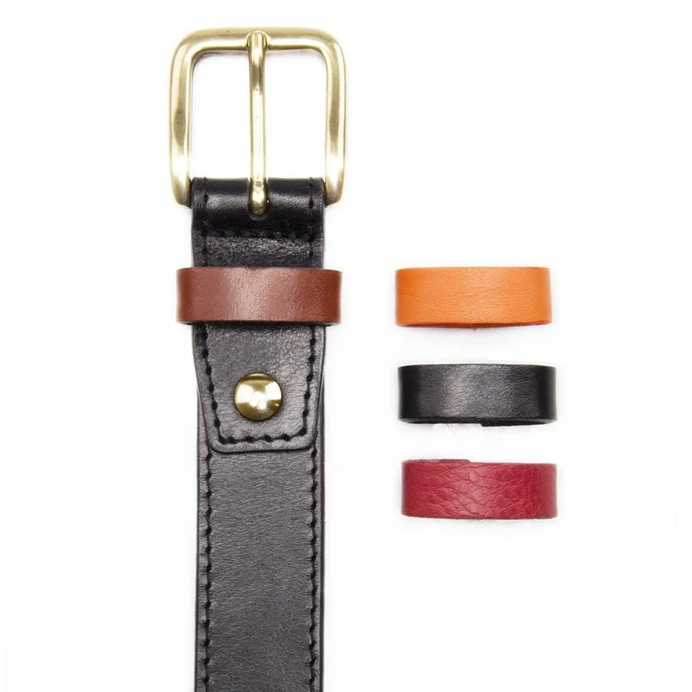 Black Leather Dress Belt with Interchangeable Keeper