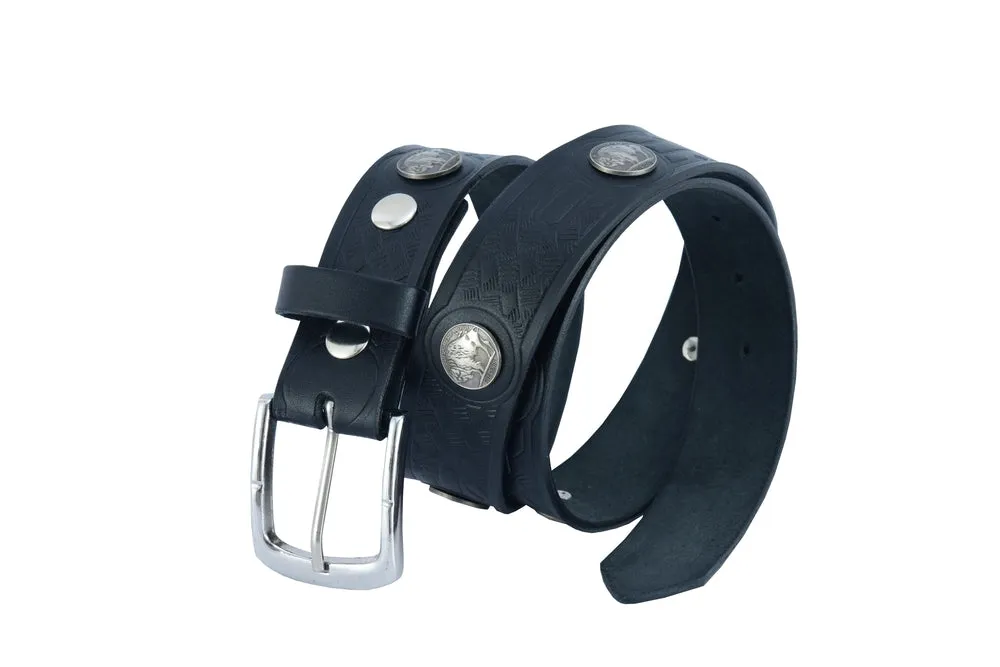 BLT2012 Classic Black Leather Belt with Buffalo Nickel