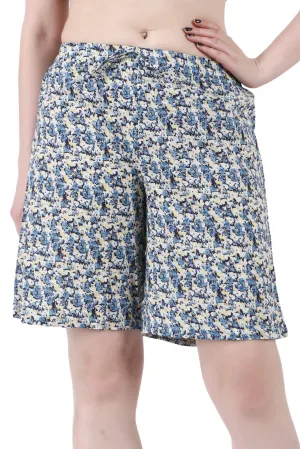 Blue & Cream Floral Printed Shorts