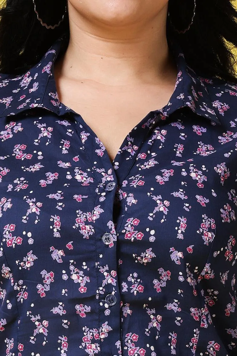 Blue Small Floral Printed Shirt