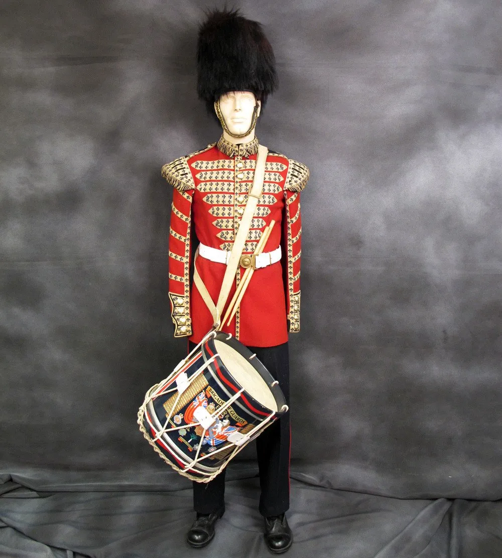 British Grenadier Drummer Uniform & Drum Set: One Only