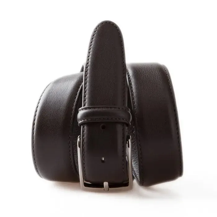 Brown Calf Leather Silver Buckle Belt