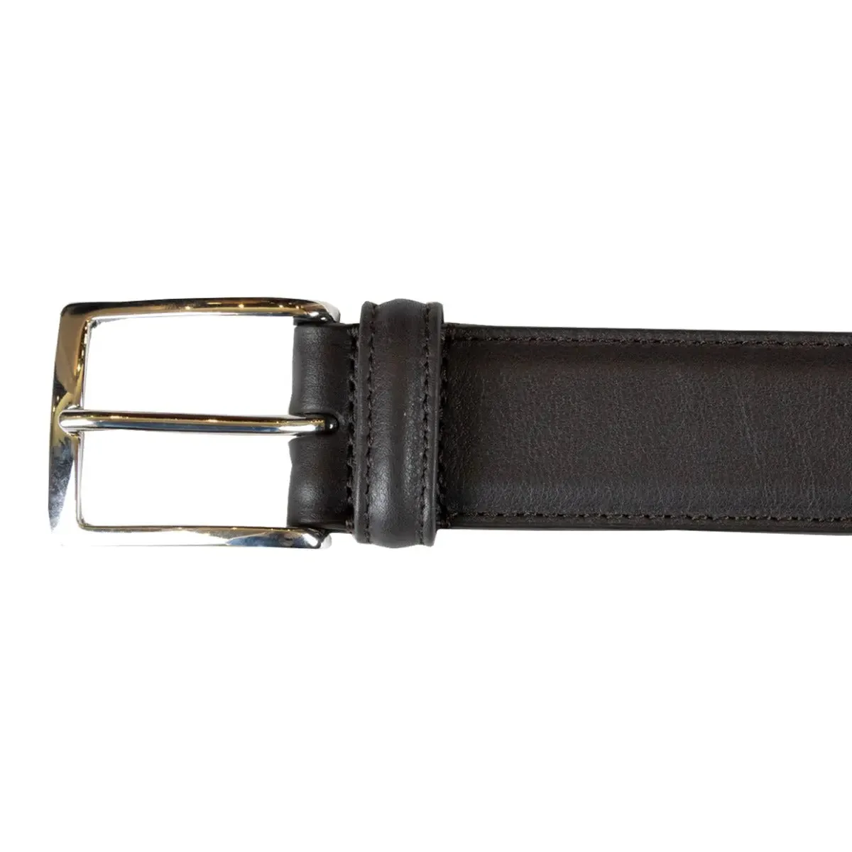 Brown Calf Leather Silver Buckle Belt