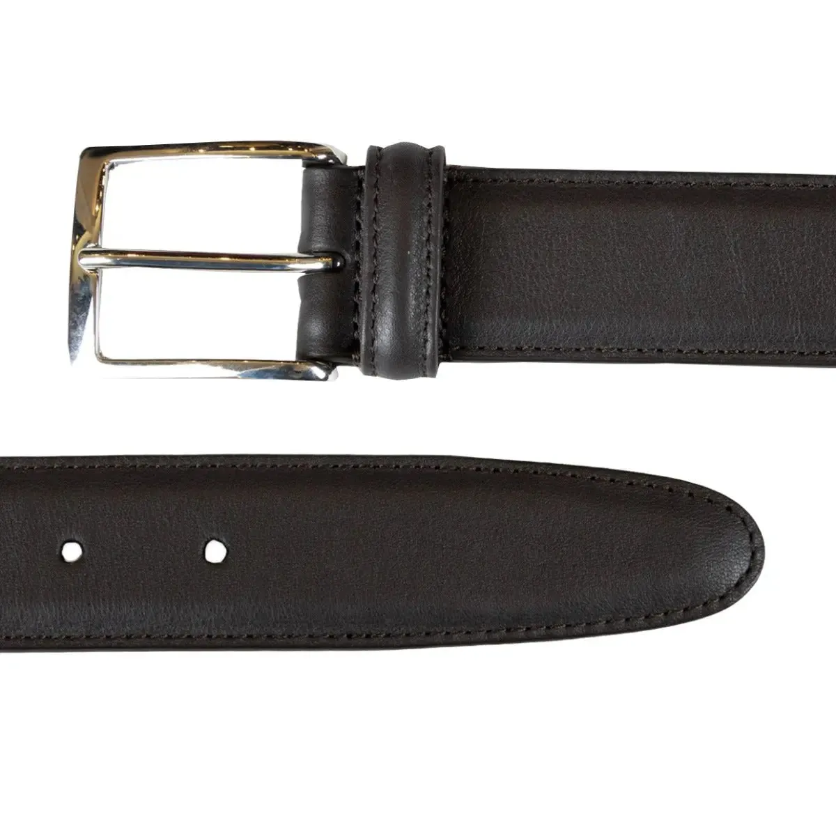 Brown Calf Leather Silver Buckle Belt