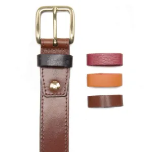 Brown Leather Dress Belt with Interchangeable Keeper