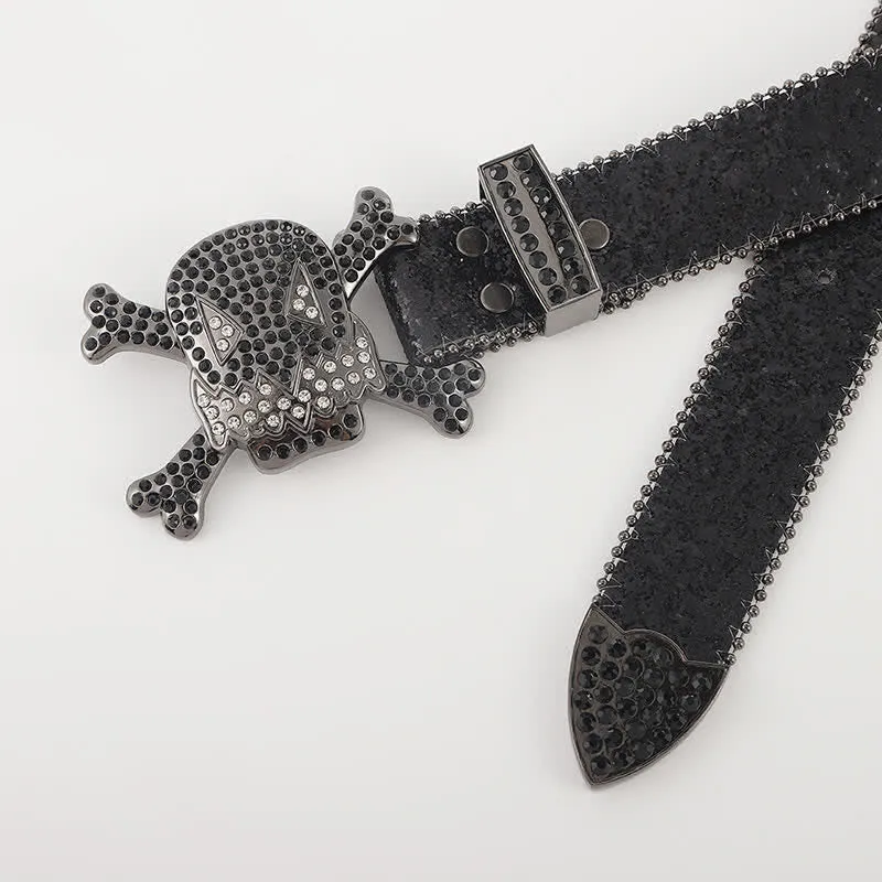 Cartoon Skull Buckle Bullet-Shaped Rivets Leather Belt