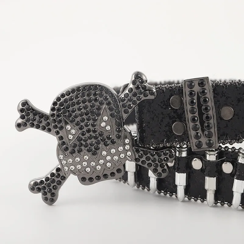 Cartoon Skull Buckle Bullet-Shaped Rivets Leather Belt