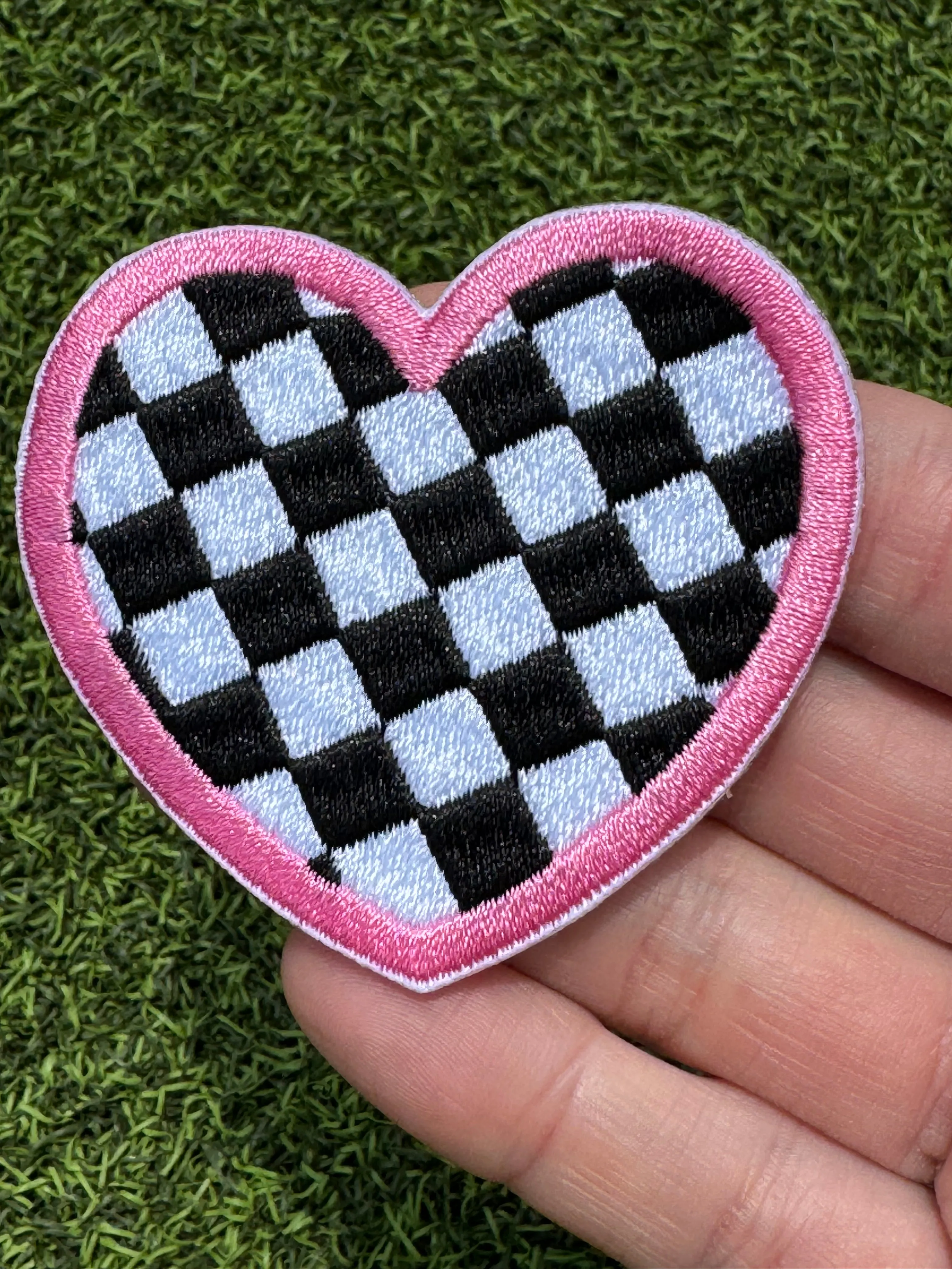 Checkered Heart Iron On Patches