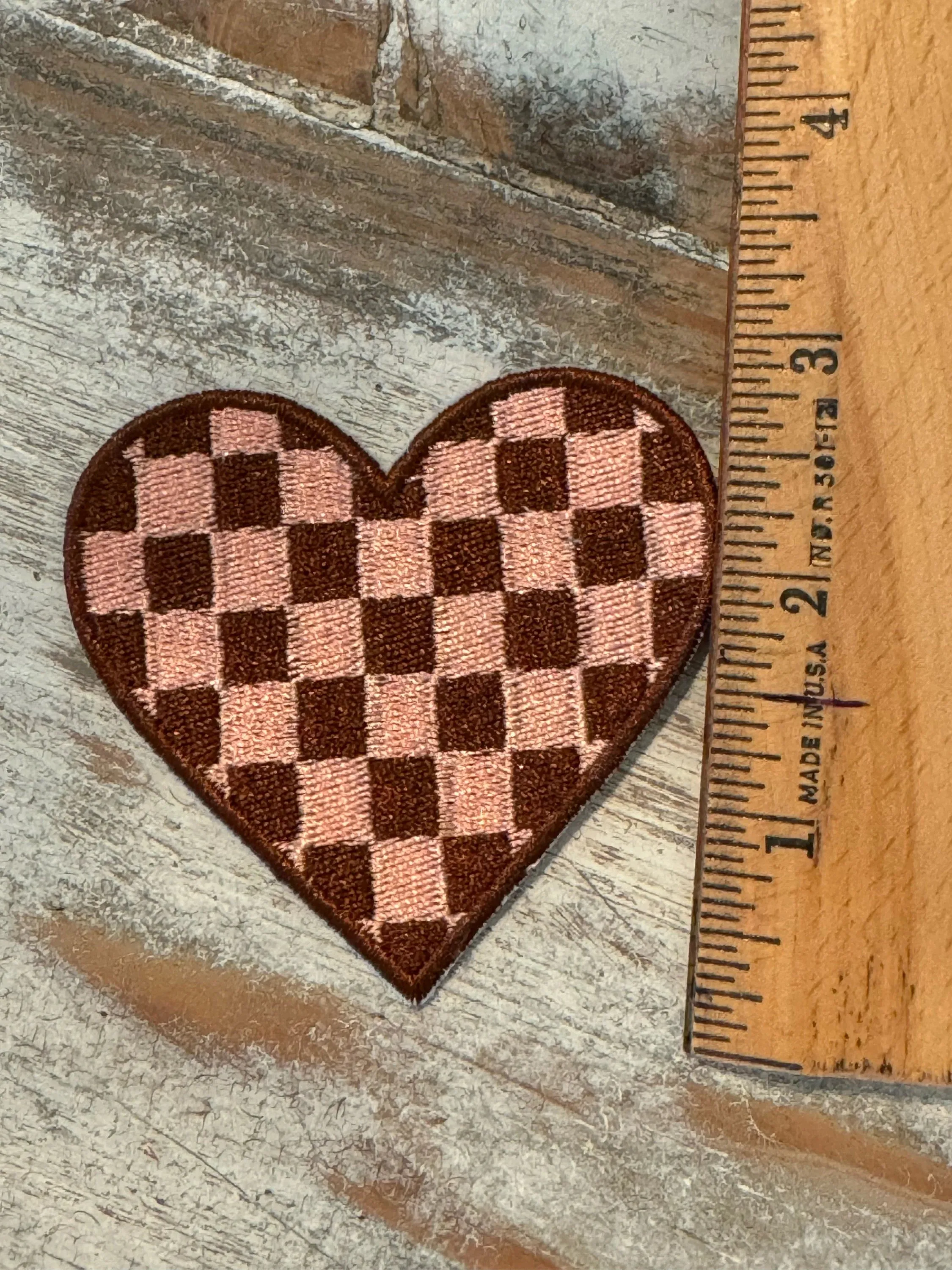 Checkered Heart Iron On Patches