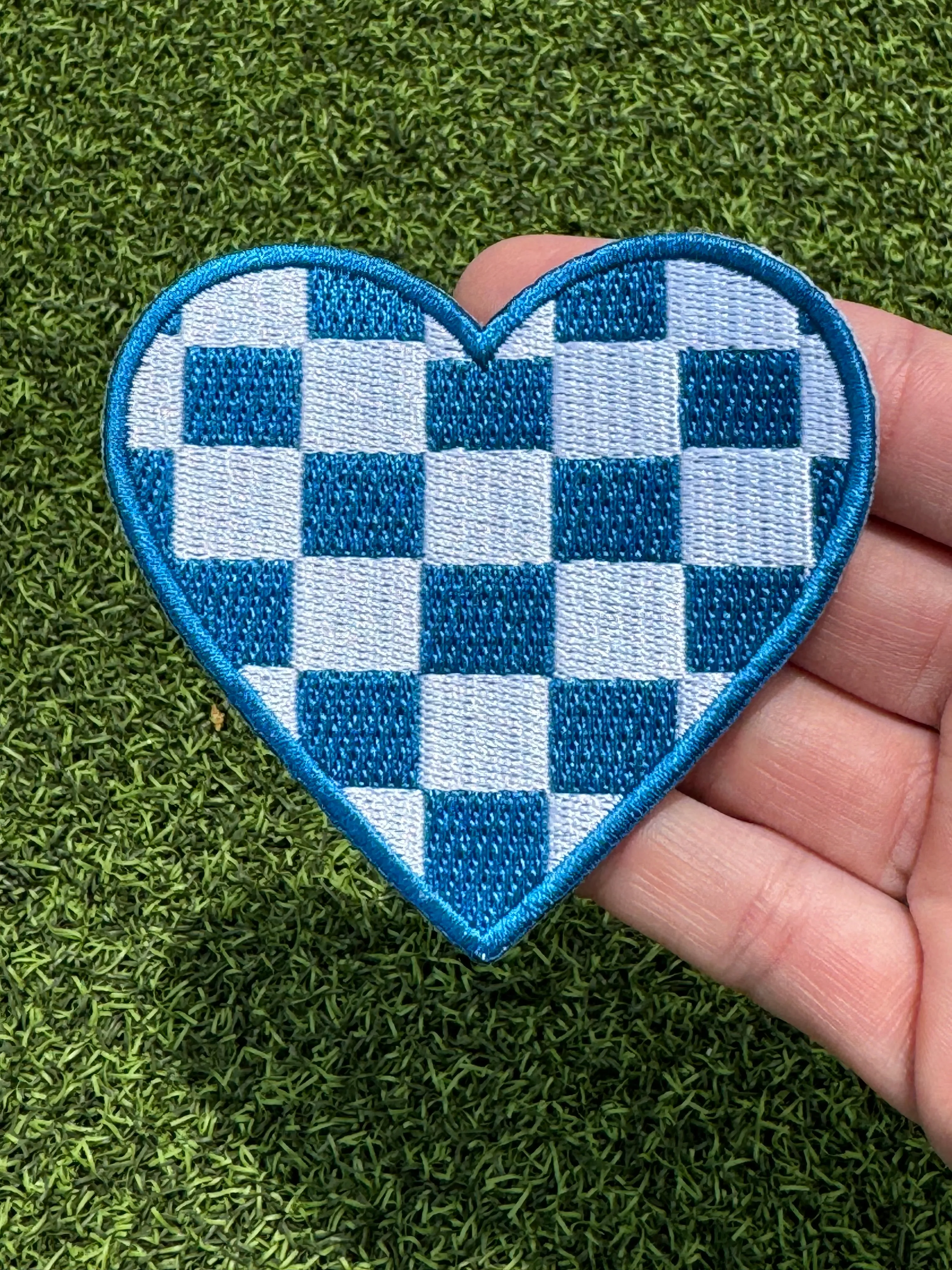 Checkered Heart Iron On Patches