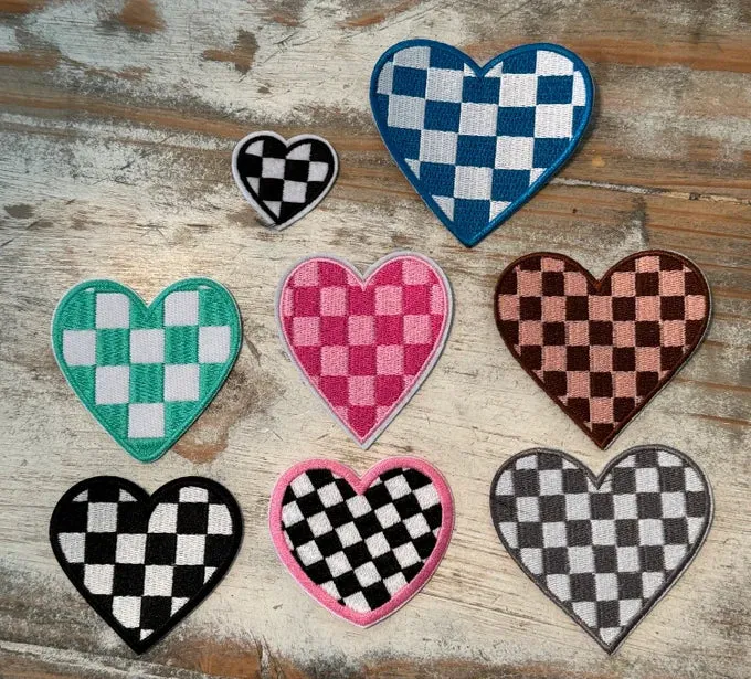 Checkered Heart Iron On Patches