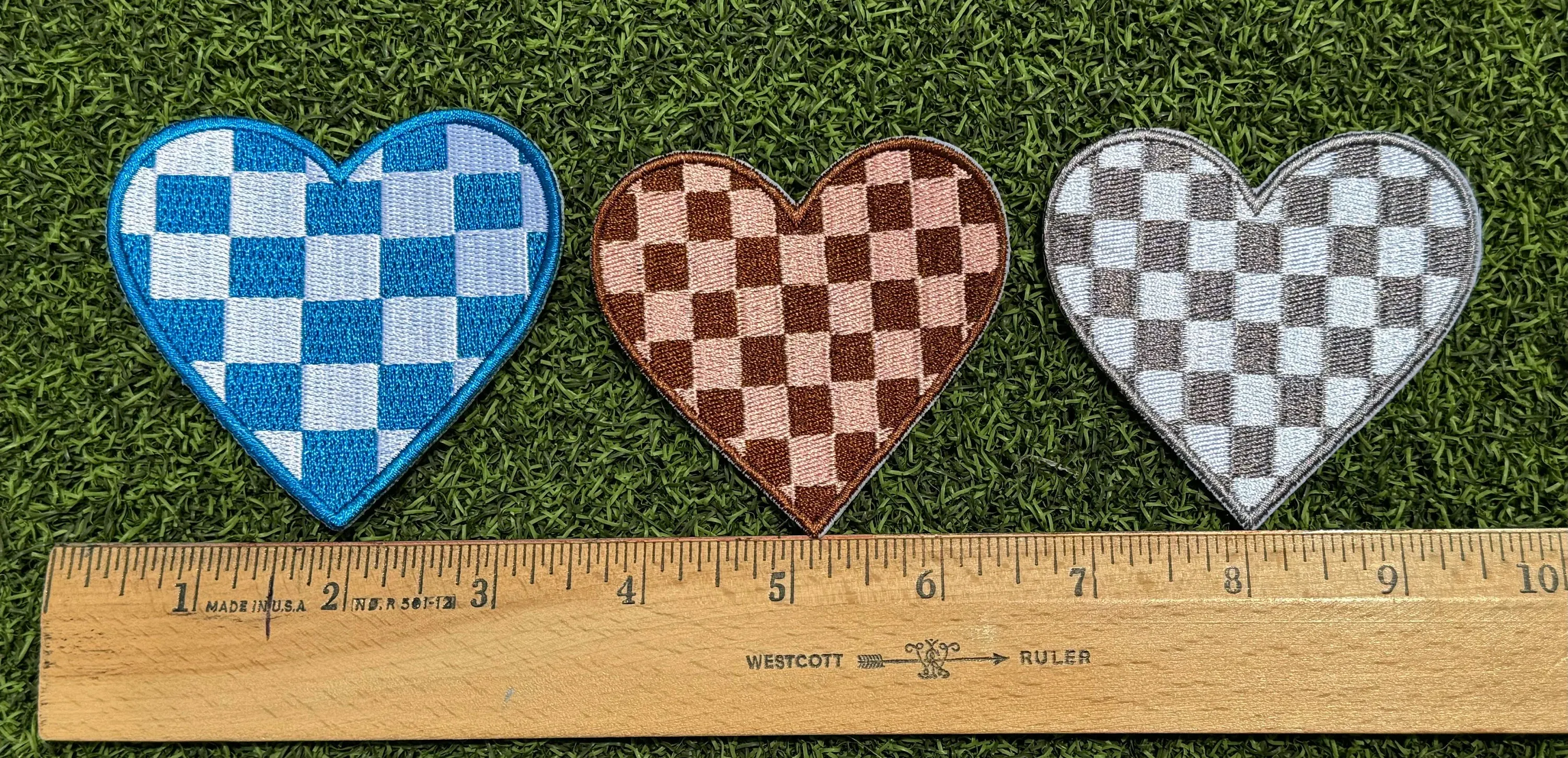 Checkered Heart Iron On Patches