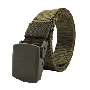 Classy Men Army Green Web Belt With Plastic Buckle