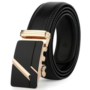 Classy Men Black & Gold Leather Suit Belt