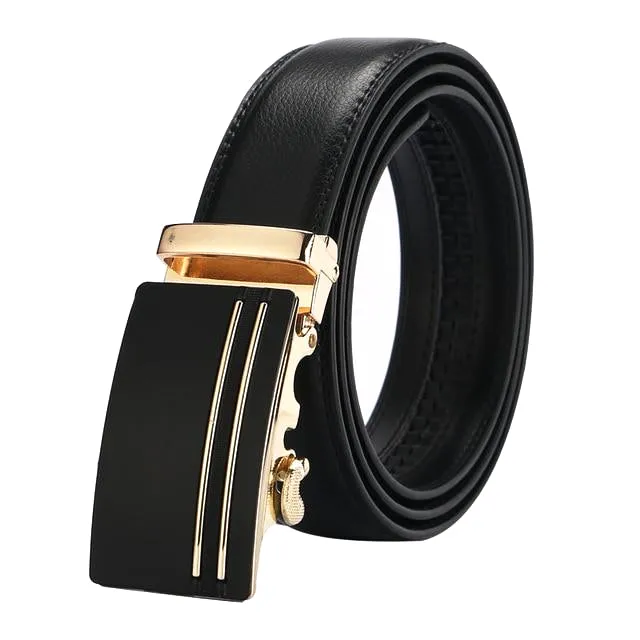 Classy Men Black & Gold Leather Suit Belt