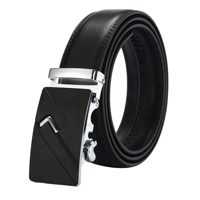 Classy Men Black & Silver Leather Suit Belt