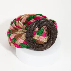 Collections by Fame Accessories - Braided Multi Color Hoop Buckle Belt