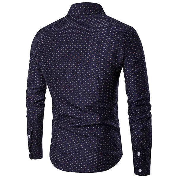 Cotton Printing Long Sleeve Plus Size Shirt for Men Bussiness Casual Solid Color