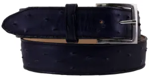 Denim Blue Western Cowboy Belt Ostrich Quill Print Leather - Silver Buckle